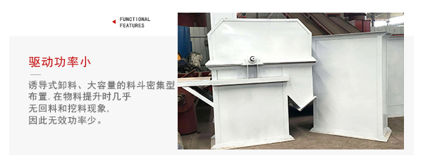 TD型斗式提升機驅動力小，無回料等特點展示圖。