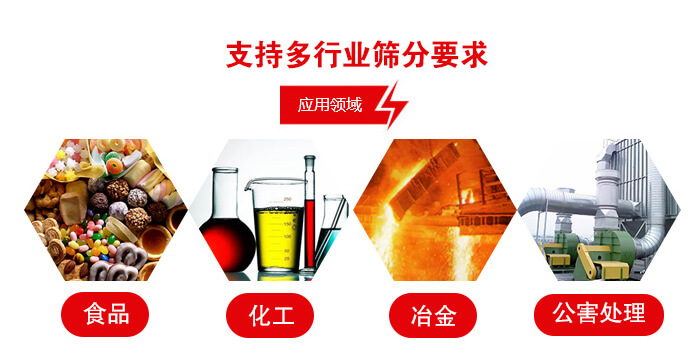 旋振篩適用的行業(yè)：食品行業(yè)，化工行業(yè)，冶金行業(yè)，公害處理等。